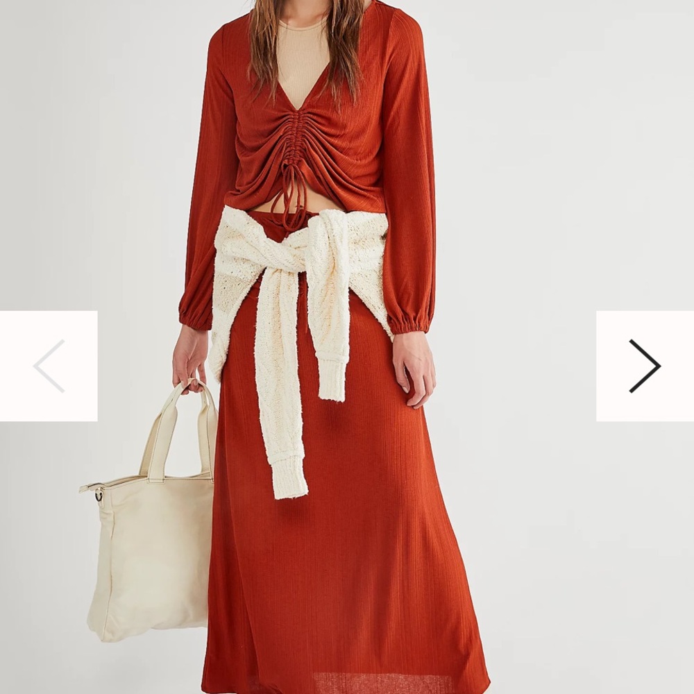Anthropologie free people crop top and matching maxi skirt in burnt orange